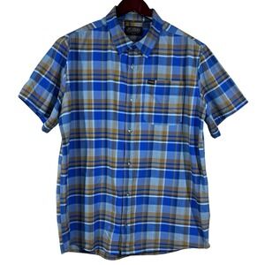 Klim Pantoll Stretch Button Up Shirt Mens XL Blue Plaid Short Sleeve Performance
